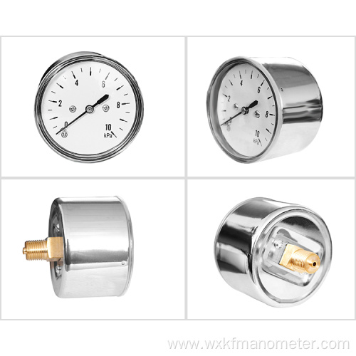 0 - 10Kpa 40mm stainless steel glycerine oil filled pressure gauge